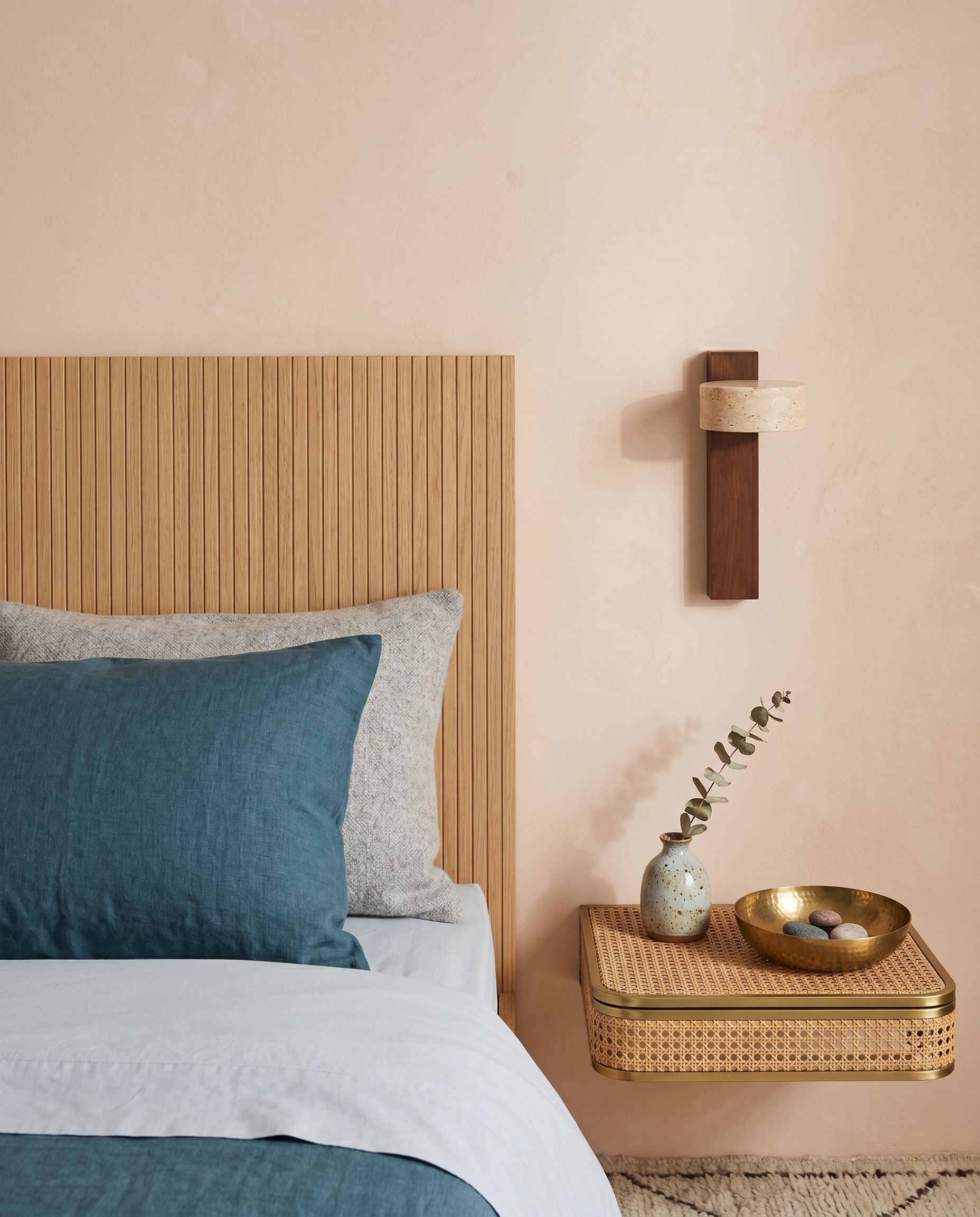 Applique Murale en Travertin & Bois
